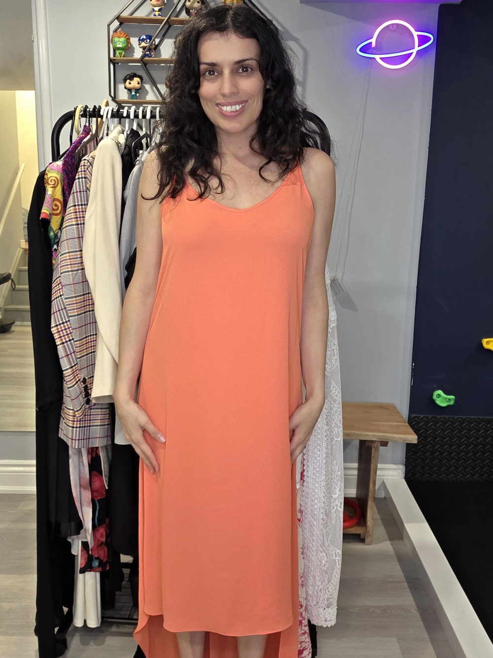 BCBGMAXAZRIA "Rory" orange chiffon high-low dress Small